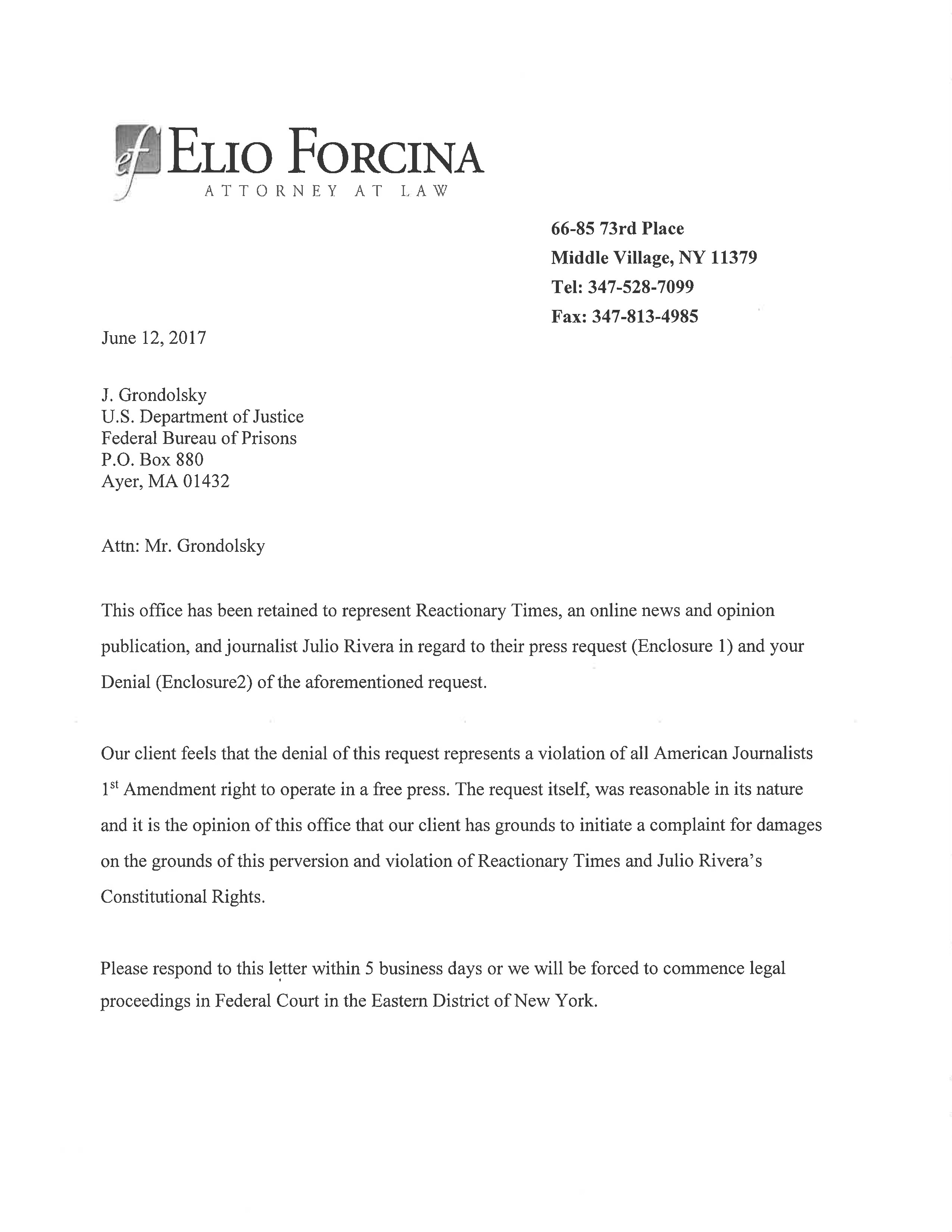 Reactionary Times response in Battle to cover case of Silenced Prisoner