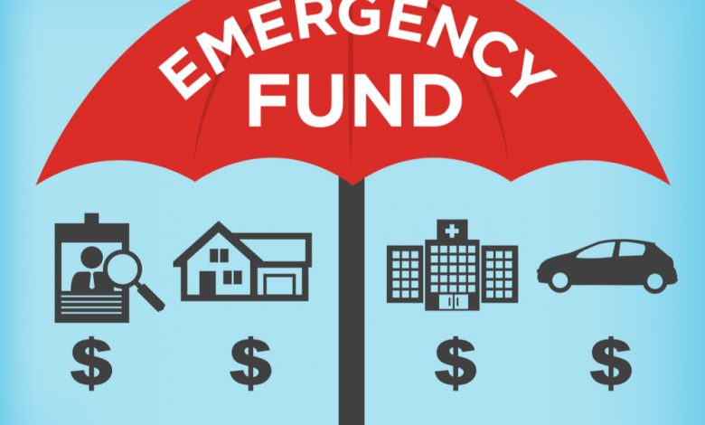 Illustration of umbrella labeled emergency fund covering various sectors