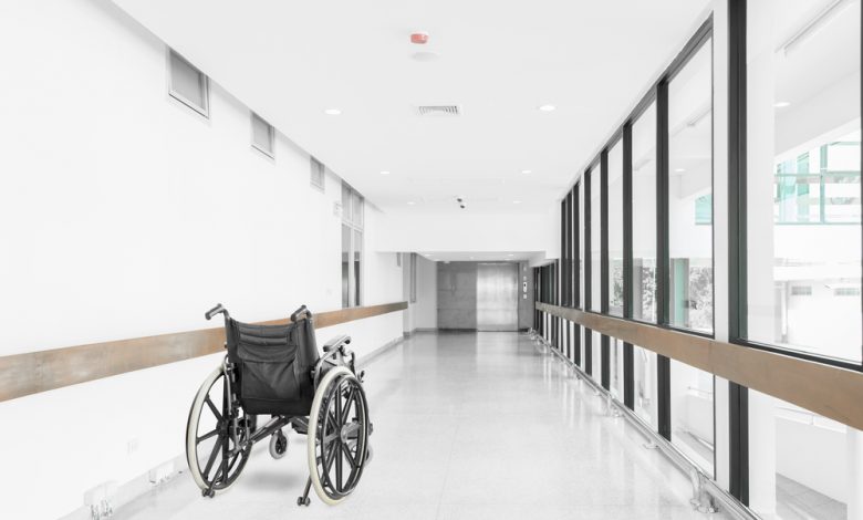 Empty Wheelchair in a nursing home.