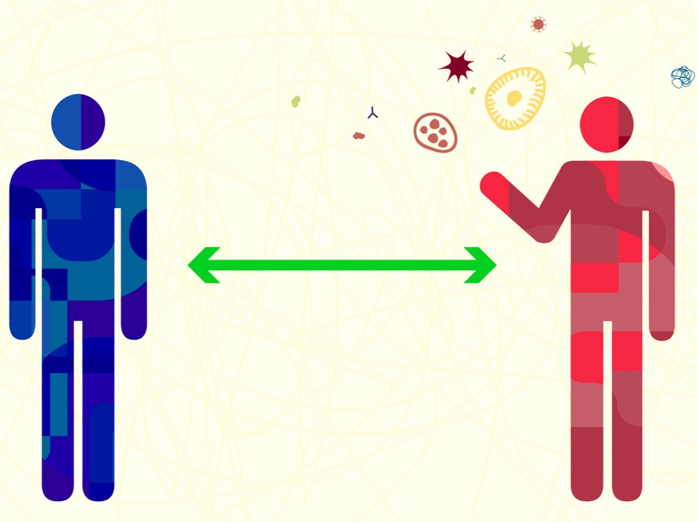 Illustration showing two people practicing. social distance.
