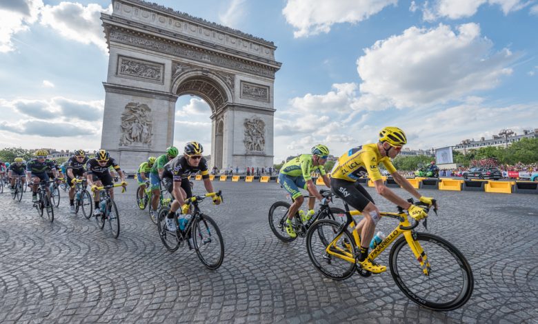 Bikers compete in the yearly Tour de France