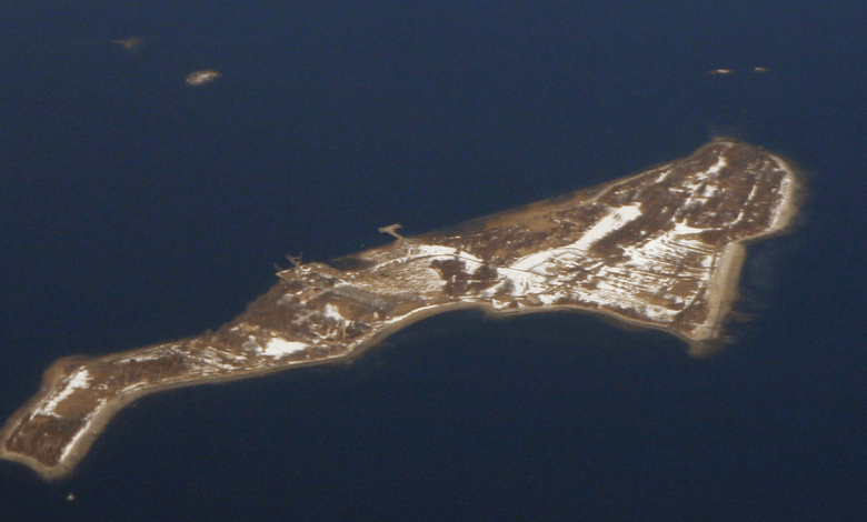 Aerial view of Hart Island, New York