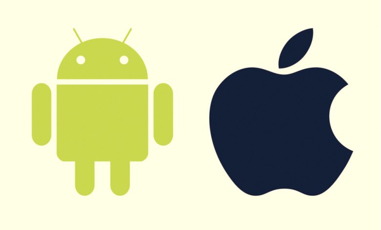 Illustration showing Android OS and Apple logo side by side