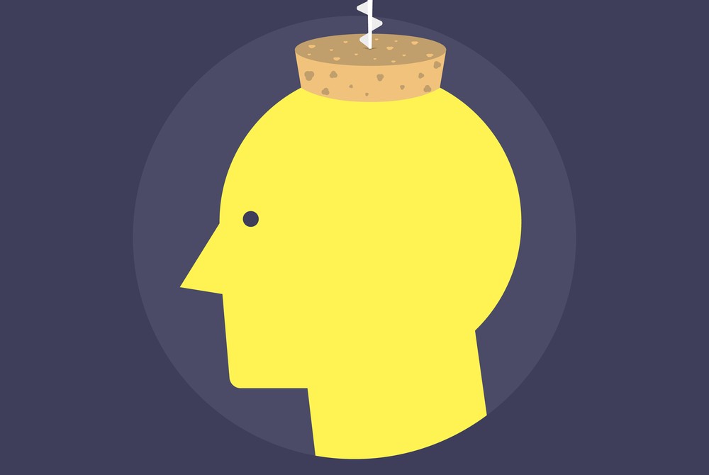 Illustration of a head with a corkscrew and the words "social engineering."