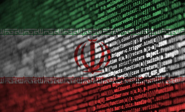 Image of Iranian flag overlayed with computer code