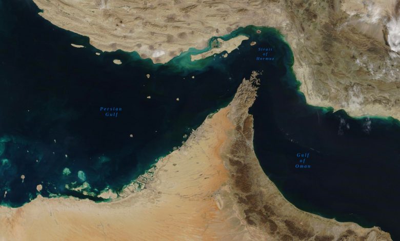 Aerial view of the Strait of Hormuz