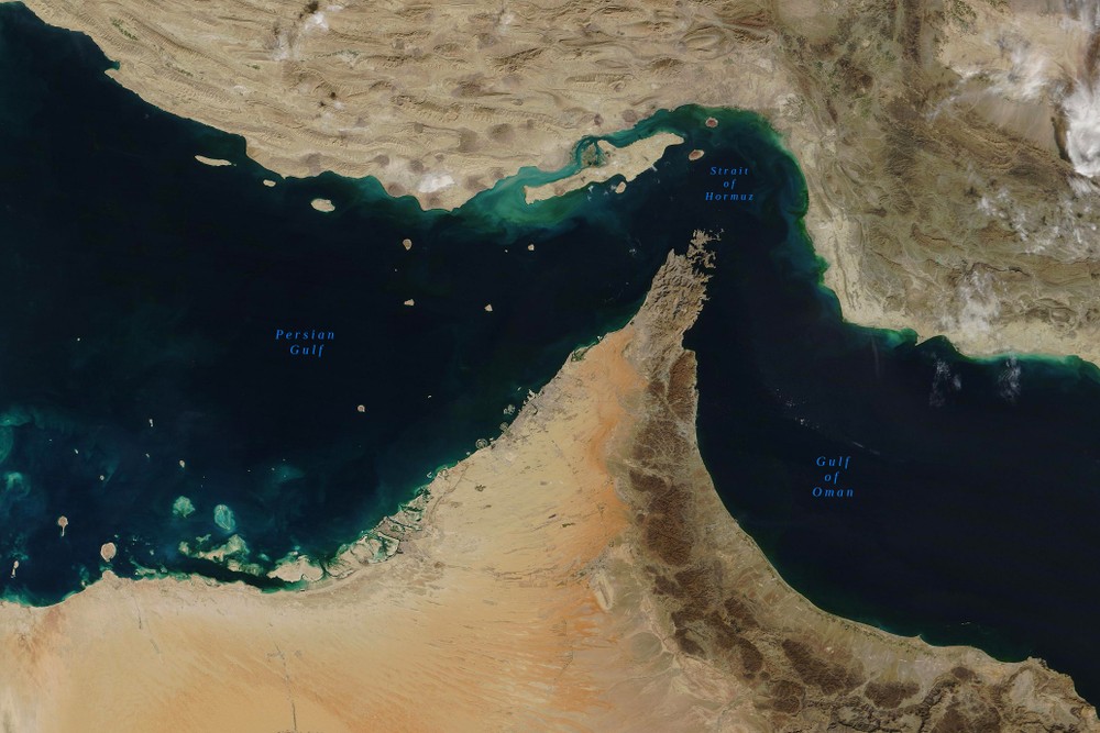 Aerial view of the Strait of Hormuz