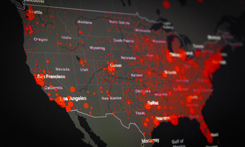 Map of Coronavirus cases in the US.