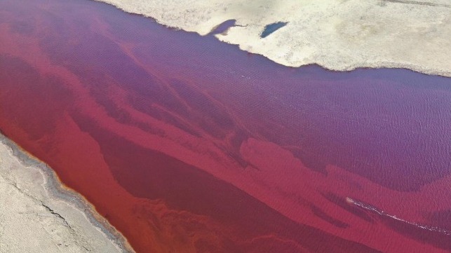 Top view of fuel spill incident by the Siberian River