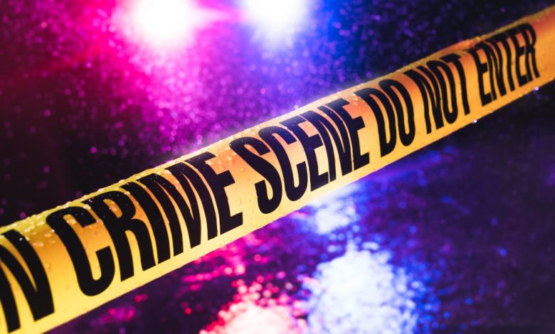 Crime scene on a rainy night.