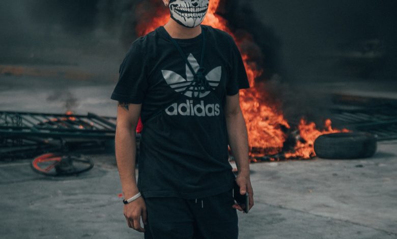 Lone protester in Portland, Oregon.