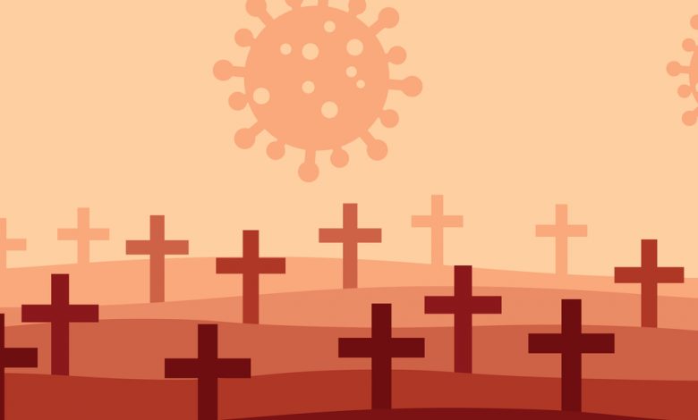 Coronavirus covid-19 death with grave crosses.