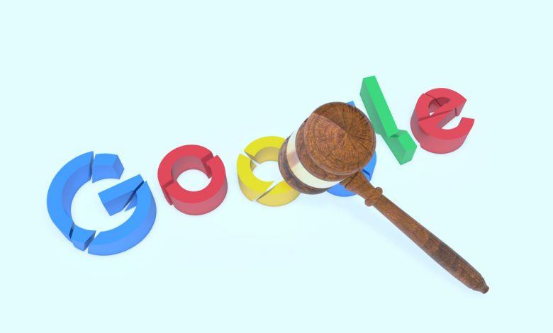 Image of Google logo getting hit by a judge's gavel.