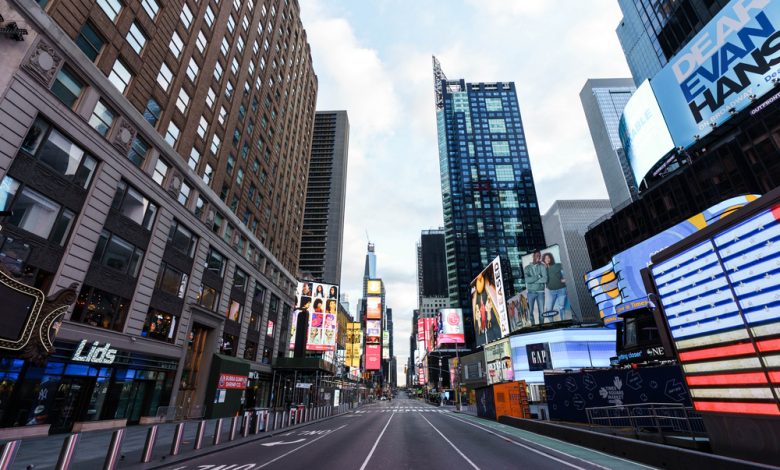 Abandoned Times Square during quarantine in New York City.