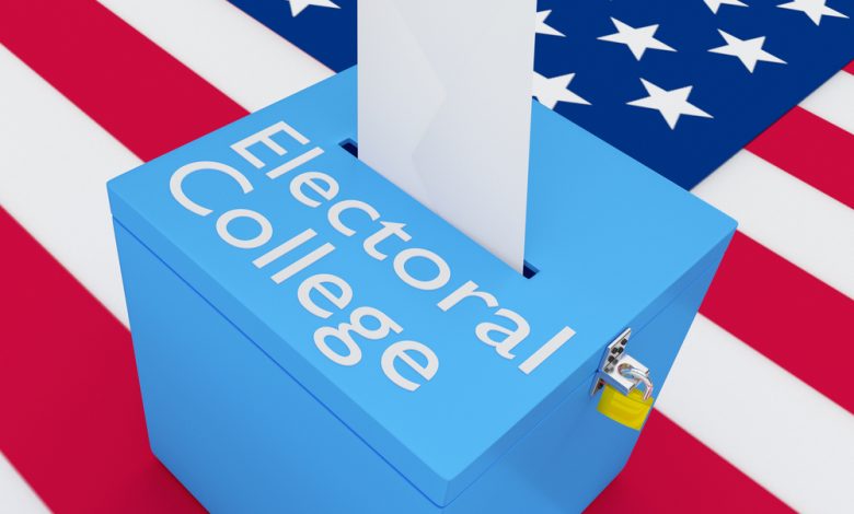 Illustration of ballot box with the words “Electoral College.”