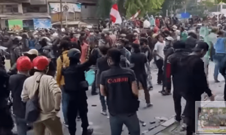 Indonesians protesting over new labor laws.