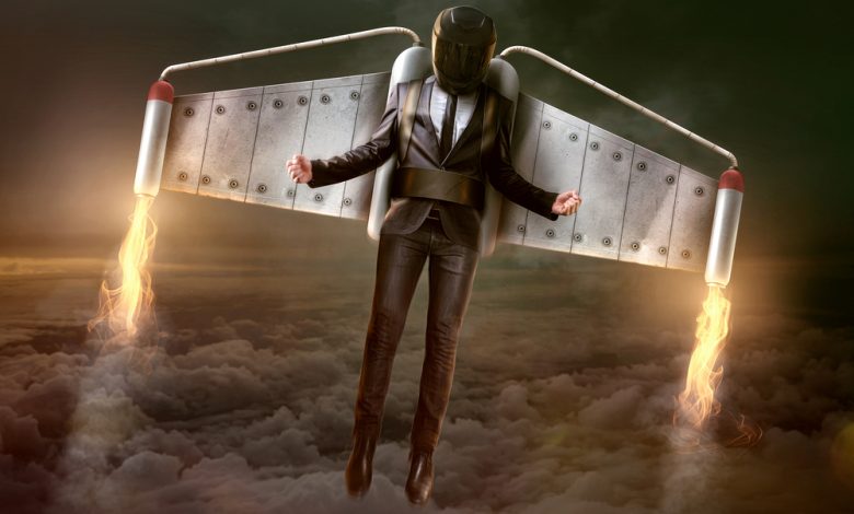 Image of a man flying with a jetpack