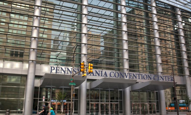 The main entrance of the Pennsylvania Convention Center in Philadelphia.