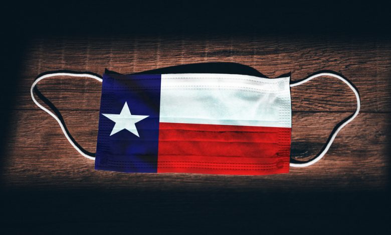 Texas flag imprinted on a face mask.