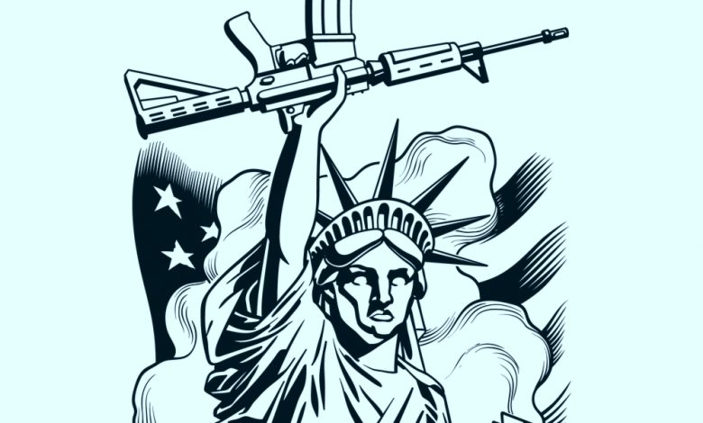 illustration of statue of liberty holding a rifle