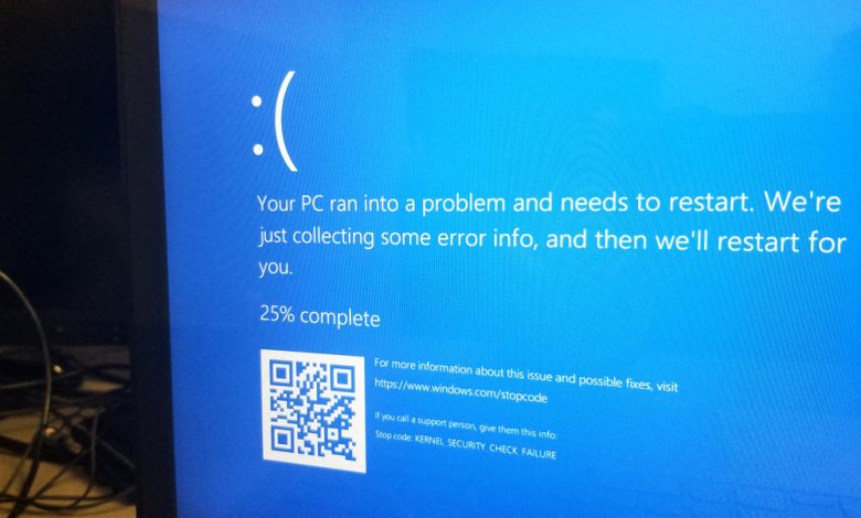 Windows 10 screen displaying "Your PC Ran Into a Problem and Needs to Restart,"