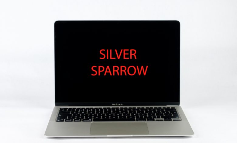 SILVER SPARROW virus written Apple MacBook Air M1 laptop screen.