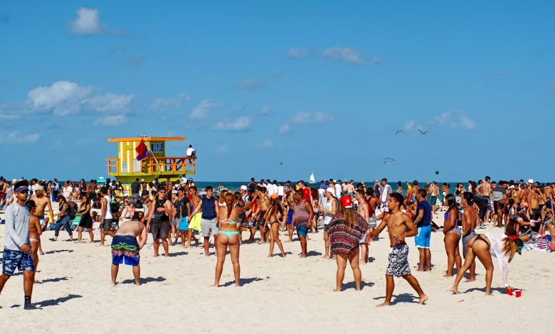 Spring break crowd on South Beach, Miami.
