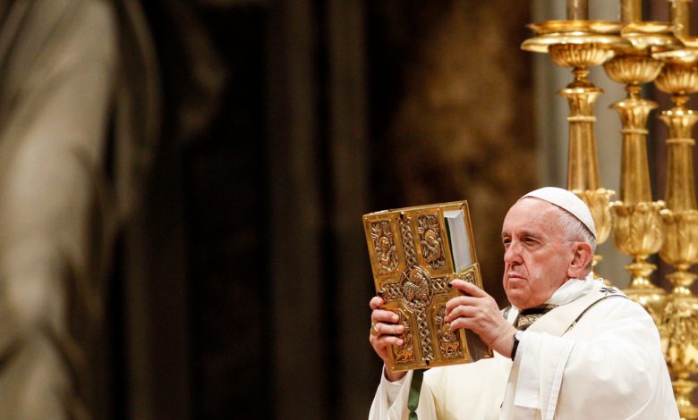 Pope Francis celebrates the Easter vigil ceremony.