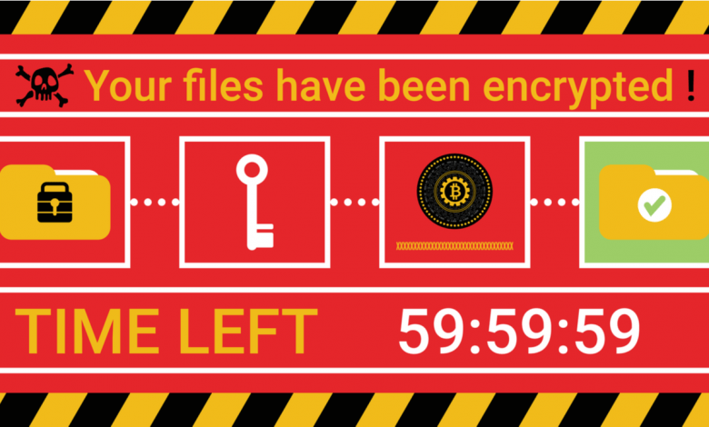 Computer infected by malware ransomware wannacry or maze virus. Cyber attack concept. Hacker encrypted computer folders, files and threatening Bitcoin money payment to unlock. Vector illustration