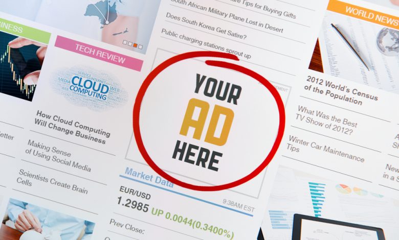 Online internet banner with text "YOUR AD HERE" on a web page. Web page with all pictures and informations are created by contributor himself.