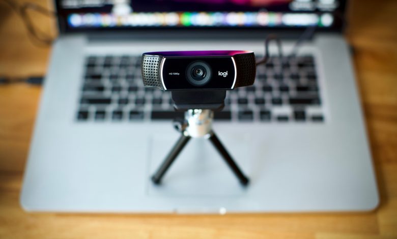 Eskisehir/Turkey - May 2020: ready to use logitech webcam with tripod on laptop