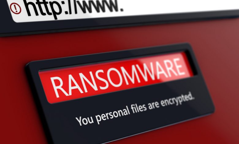 Ransomware alert message on conceptual design web page 3D render