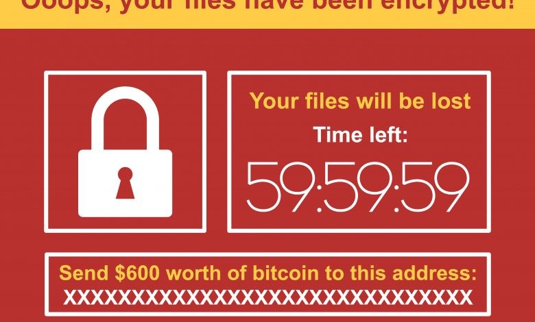 Computer infected by malware ransomware wannacry virus