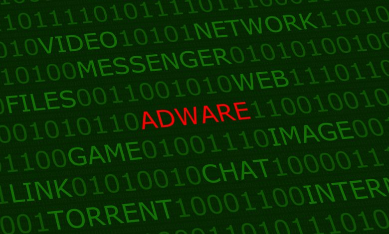 adware, red alert among user activities terms on green digital background