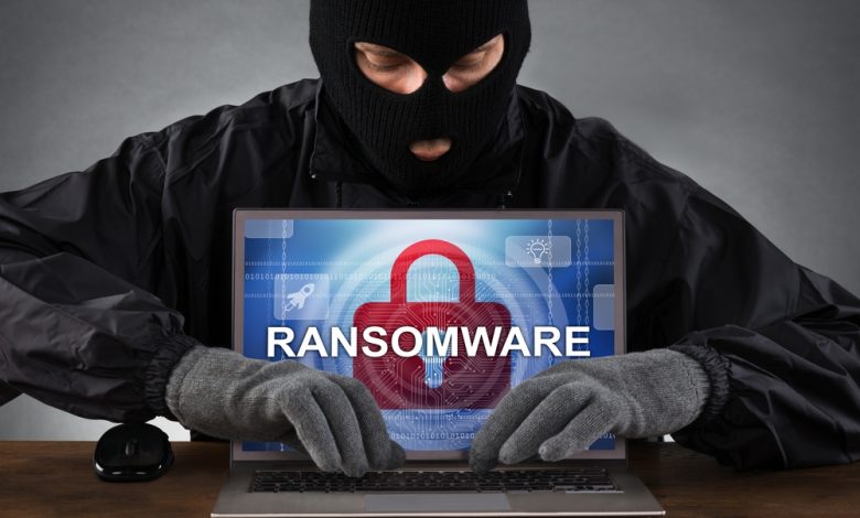 Ransomware Virus. Ransom Extortion Attack. Hacked Encrypted Laptop