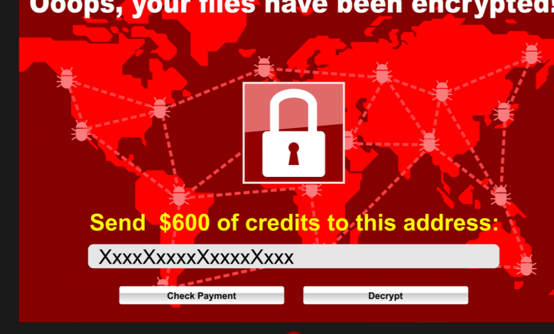 Virus ransomware malware threat extortionist computer screen red window