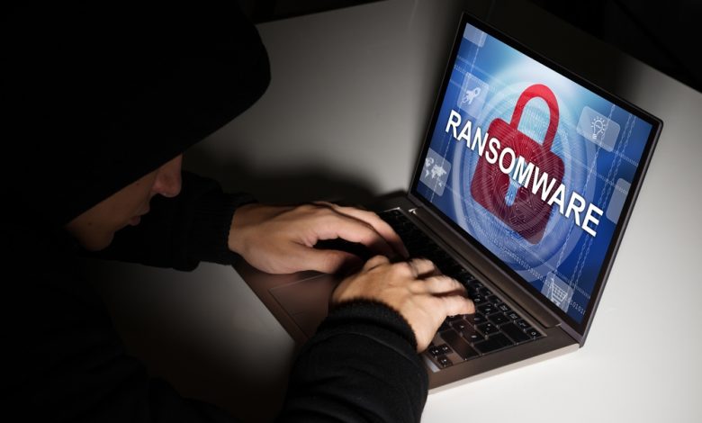 Ransomware Virus. Ransom Extortion Attack. Hacked Encrypted Laptop