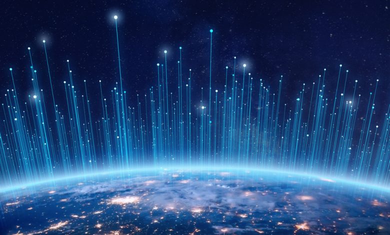 IT Cloud concept showing the world and data floating in space.