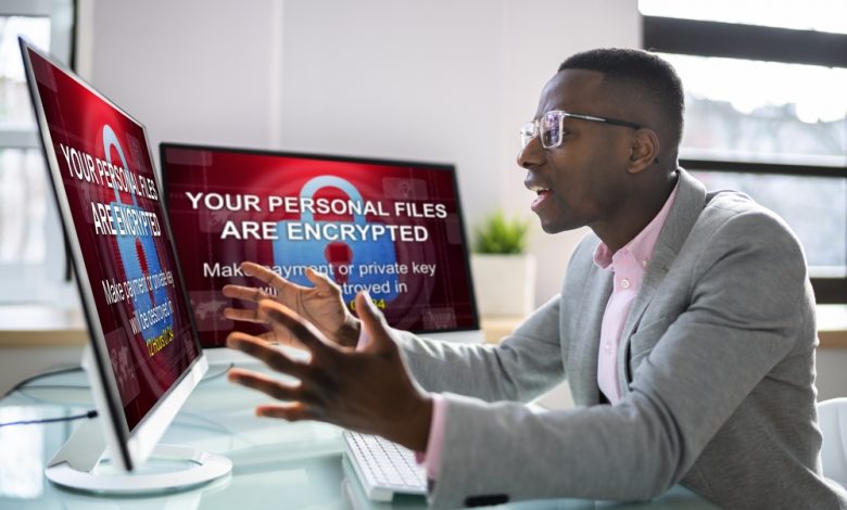 Ransomware Malware Attack. Hacked Business Computer.